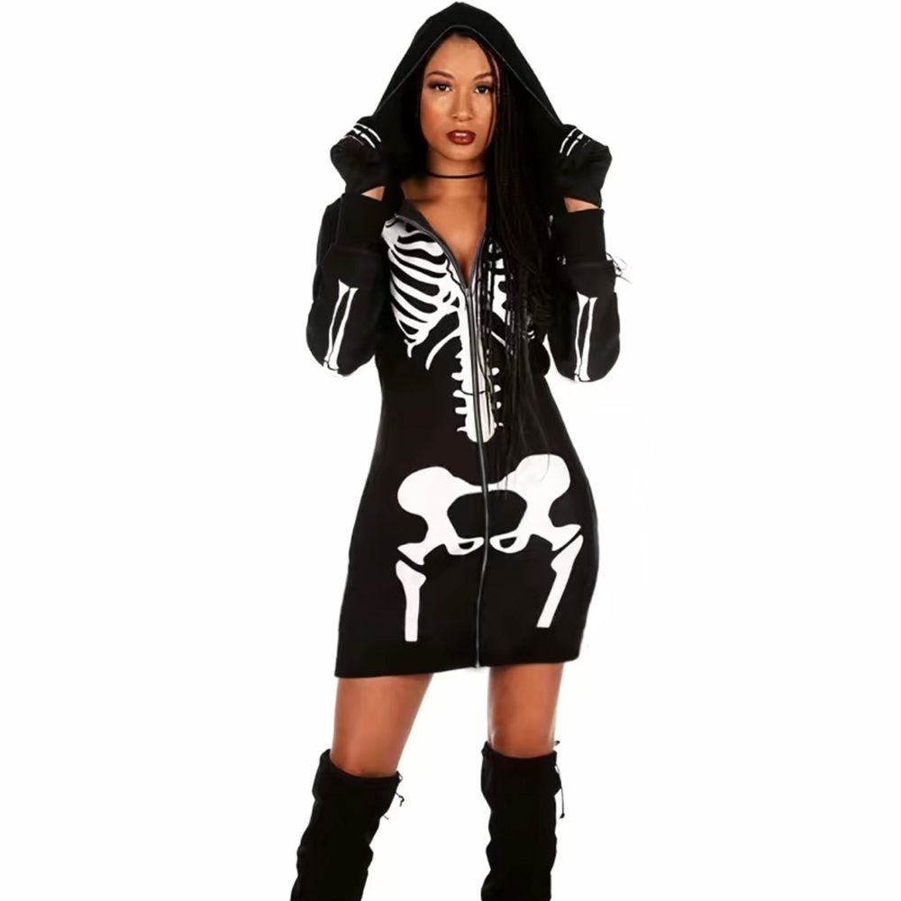 NEW Skeleton Sweatshirt Dress. Fitted Long Sleeves Black/White S,M,L